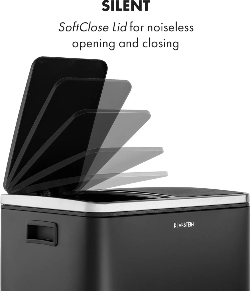 Klarstein Trash Gordon, coș cu pedală, 30 l / 2 x 15 l, PP, oțel inoxidabil, negru