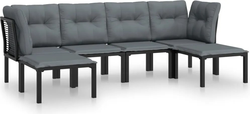 vidaXL Set mobilier de grădină, 6 piese, negru și gri, poliratan
