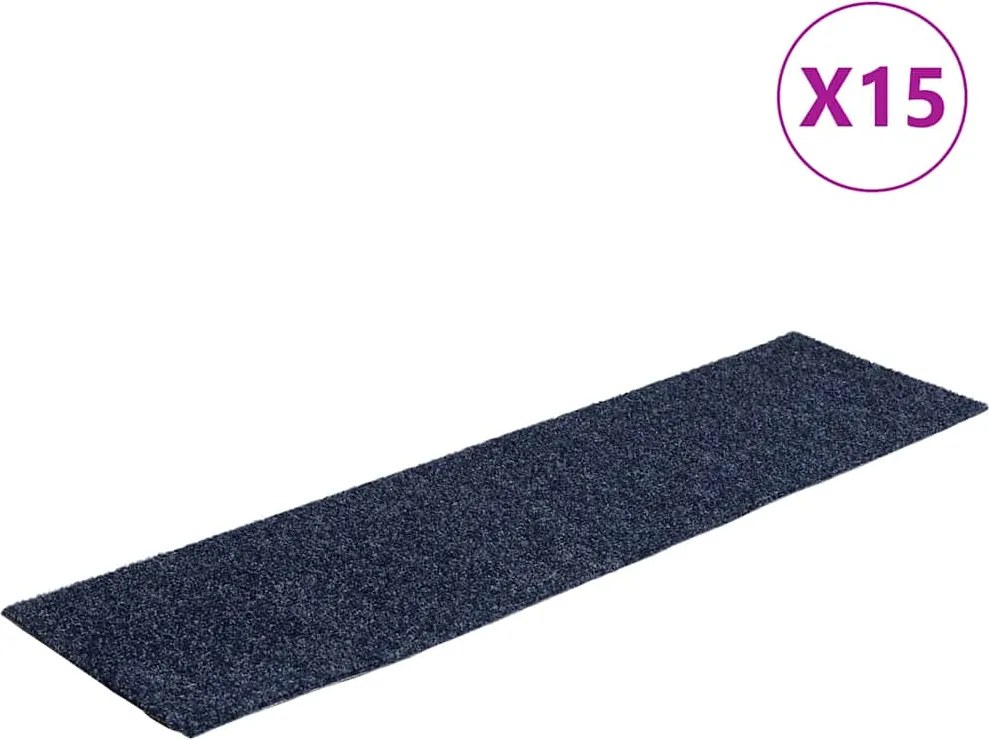 vidaXL Covorașe autoadezive pentru scări, 15 buc., 76x20 cm, gri, albastru, dreptunghiulare