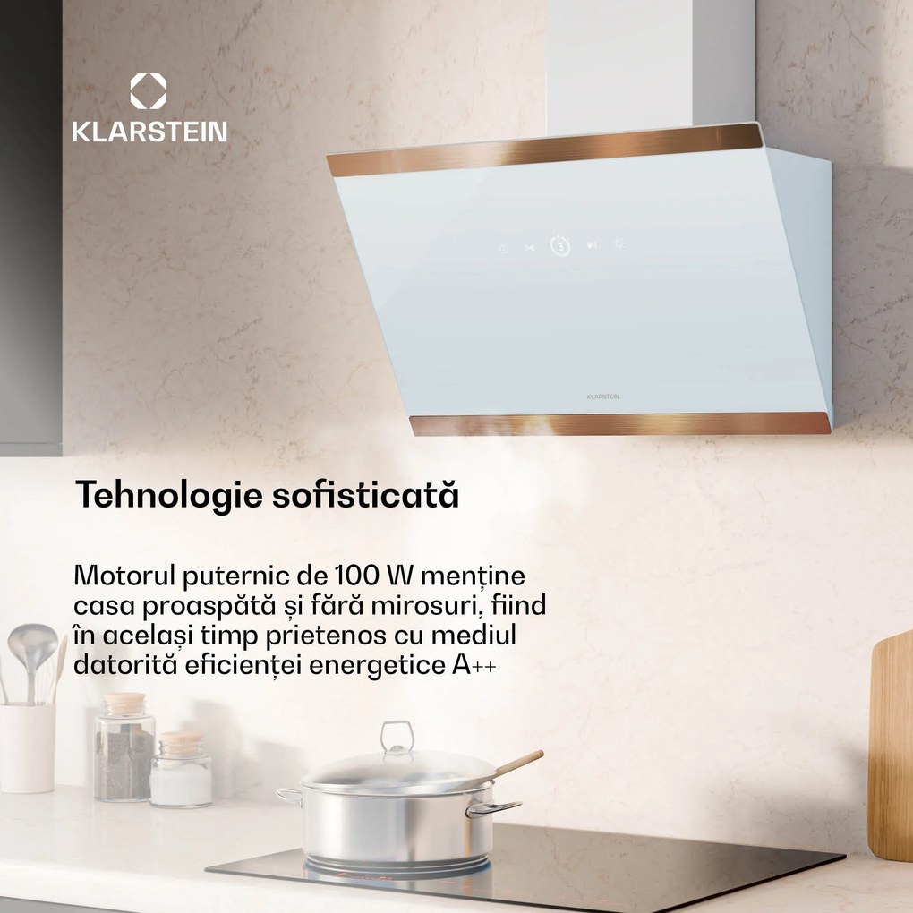 Klarstein FlashLine 60 hotă de bucătărie, A++, 578 m³/h, 3 trepte, touch control, silențioasă, LED, evacuare/recirculare, 100 W
