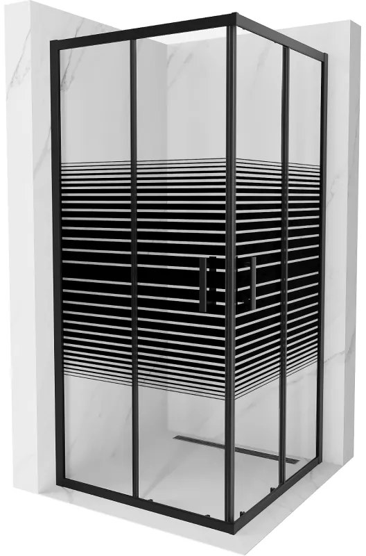 Cabină de duș pătrată Mexen Rio 90 x 90 cm, dungi negre, neagră - 860-090-090-70-20