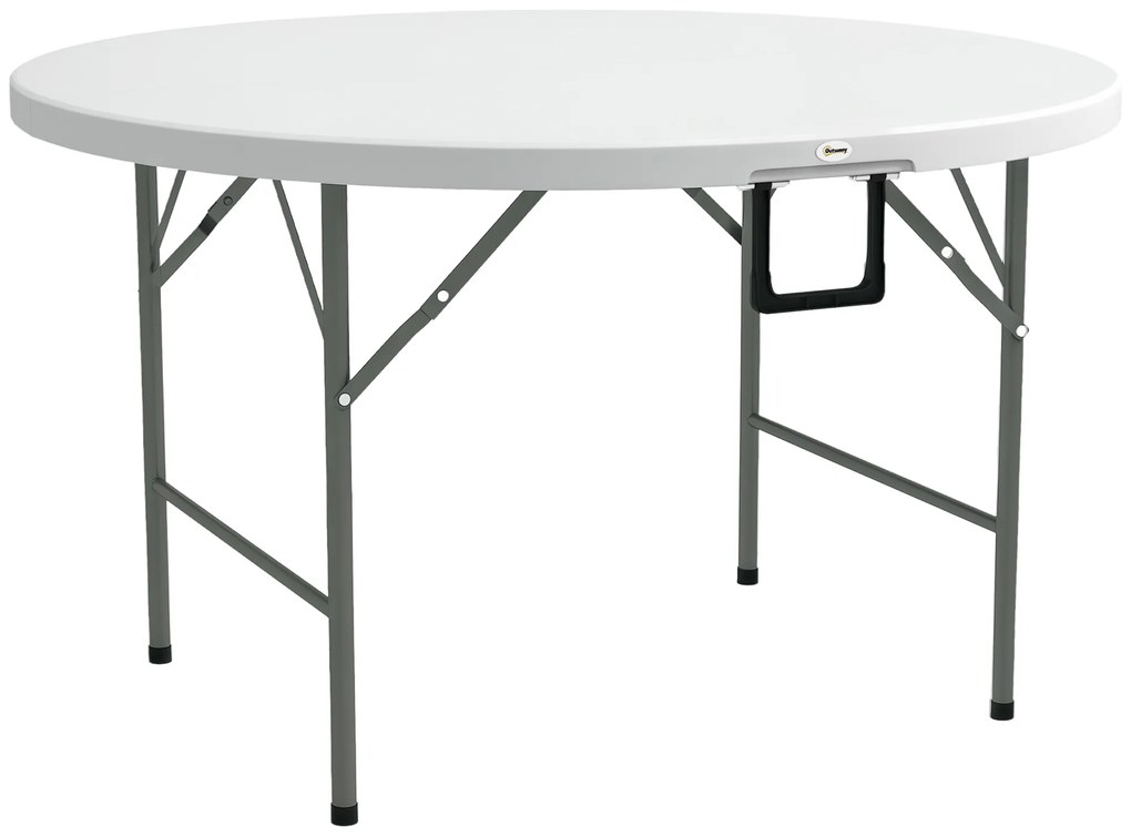 Outsunny Masă Pliabilă de Grădină Φ122 cm, Masă de Picnic Rotundă pentru 6 Persoane, Cadru Metalic, Alb | Aosom Romania