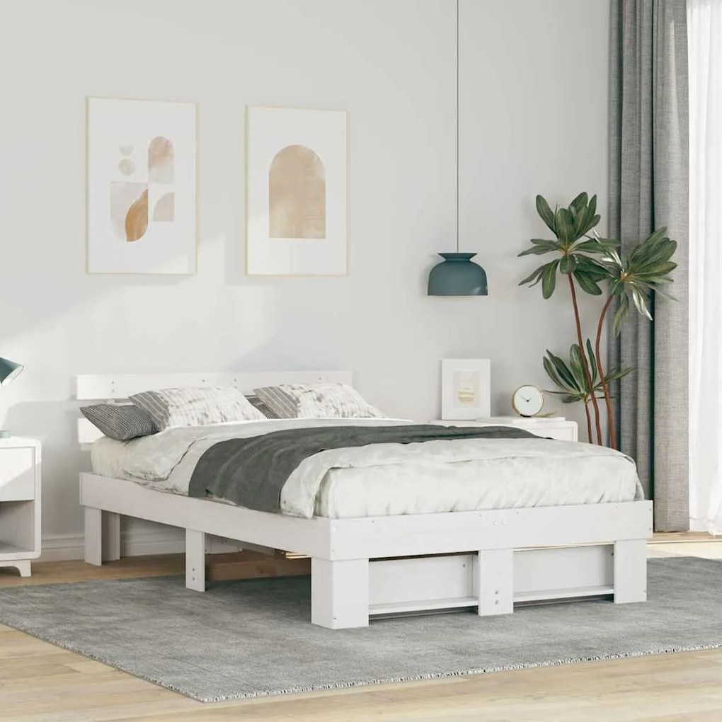 vidaXL Cadru de pat cu headboard Alb 120 x 190 cm Lemn de brad solid