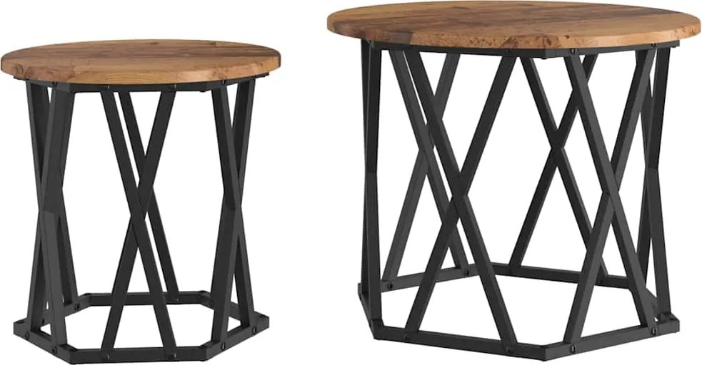 vidaXL Masă laterală 2 pcs lemn recuperat Lemn ingineresc și oțel