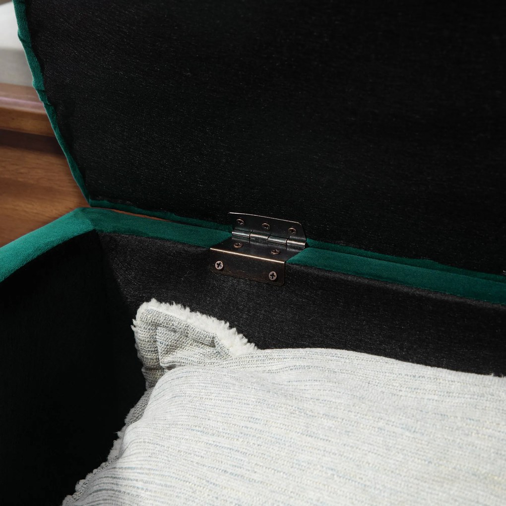 HOMCOM Pouf de Depozitare cu Capac 2 în 1 - Pouf Tapitat în Formă de Semicerc - Picioare Lemn hevea Negru acoperire Catifea verde | Aosom Romania