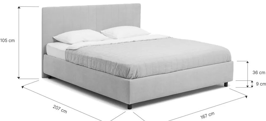 Pat matrimonial gri tapițat cu spațiu de depozitare cu somieră 160x200 cm Myra Slim Line – Bonami Selection