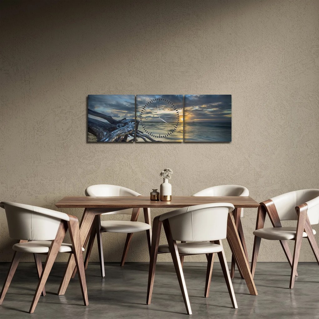 Tablou cu marea în apus de soare (cu ceas) (90x30 cm)