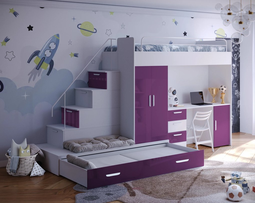 Pat pentru copii Ruby V (Alb + Violet) (cu somieră). 611115