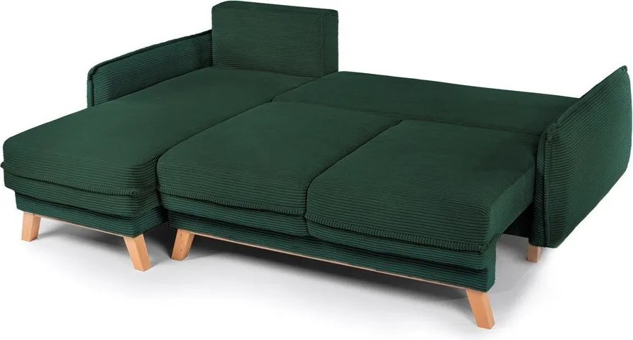 Colțar verde închis extensibil/cu spațiu de depozitare cu tapițerie din catifea reiată Tori – Bonami Selection