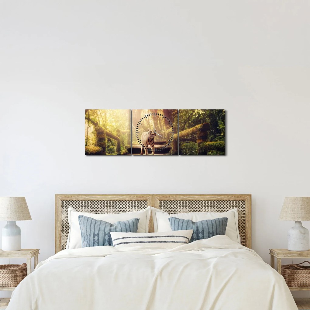 Tablou cu tigrul în djunglă (cu ceas) (90x30 cm)