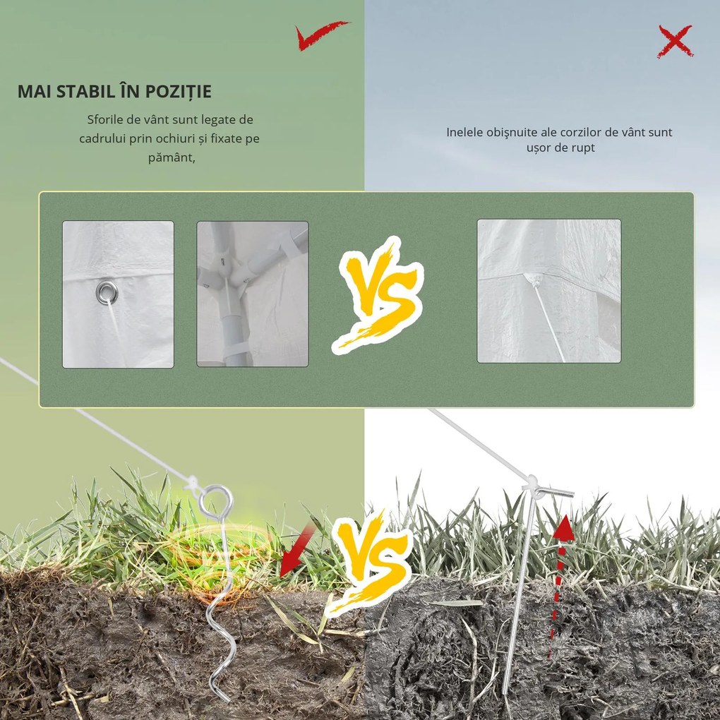 Outsunny Foișor de Grădină cu Pereți Laterali Demontabili, 4 Ferestre și 12 Orificii de Drenaj, 5.85x2.95x2.55 m, Alb | Aosom Romania