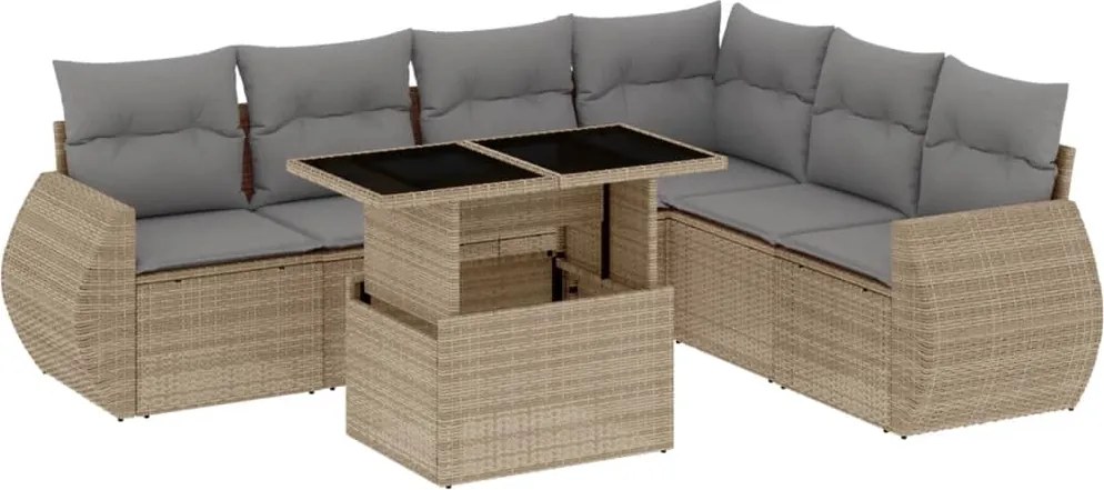 vidaXL Set canapele de grădină, 7 piese, cu perne, bej, poliratan