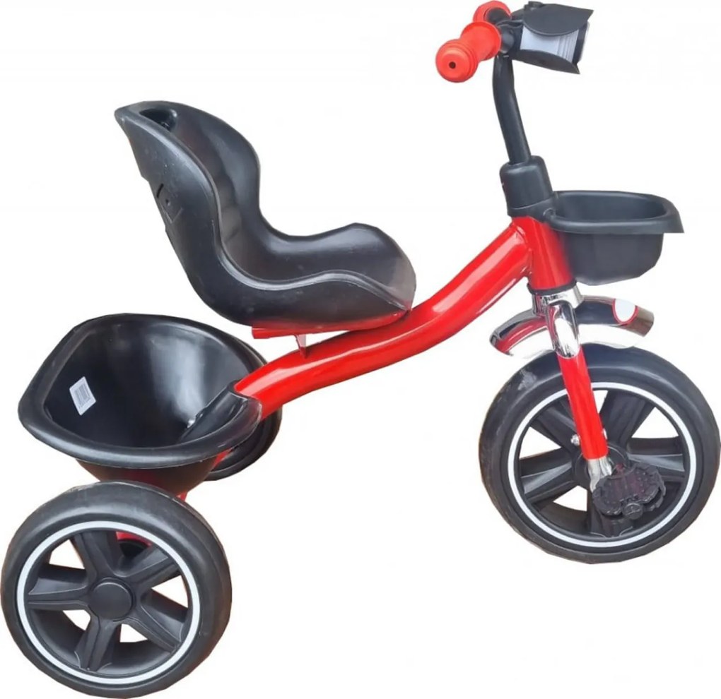 Tricicleta cu pedale NOVOKIDS™ Falcon Trike, Cu melodii si lumini, Max 30 kg, Roti din spuma cauciucata EVA, Cadru metalic, Model motocicleta, Rosu