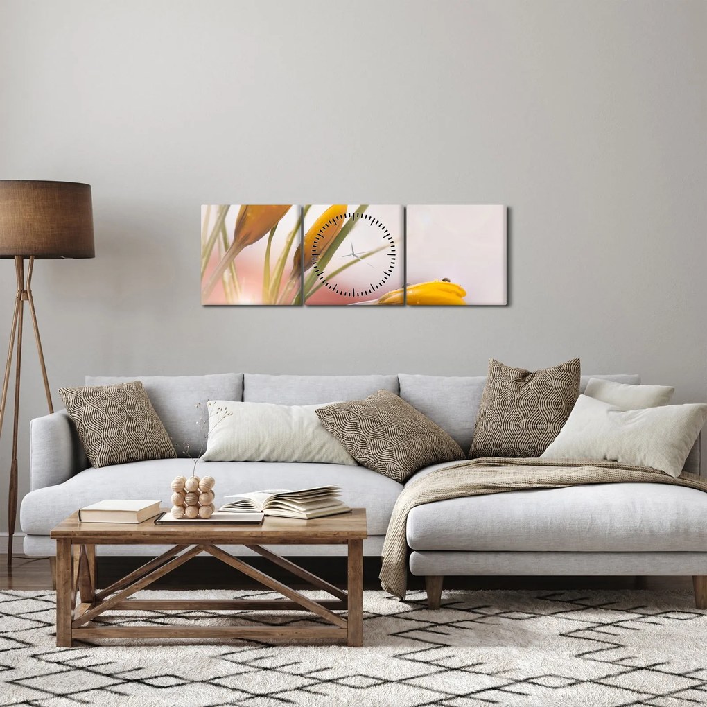 Tablou - Flori de primăvară (cu ceas) (90x30 cm)
