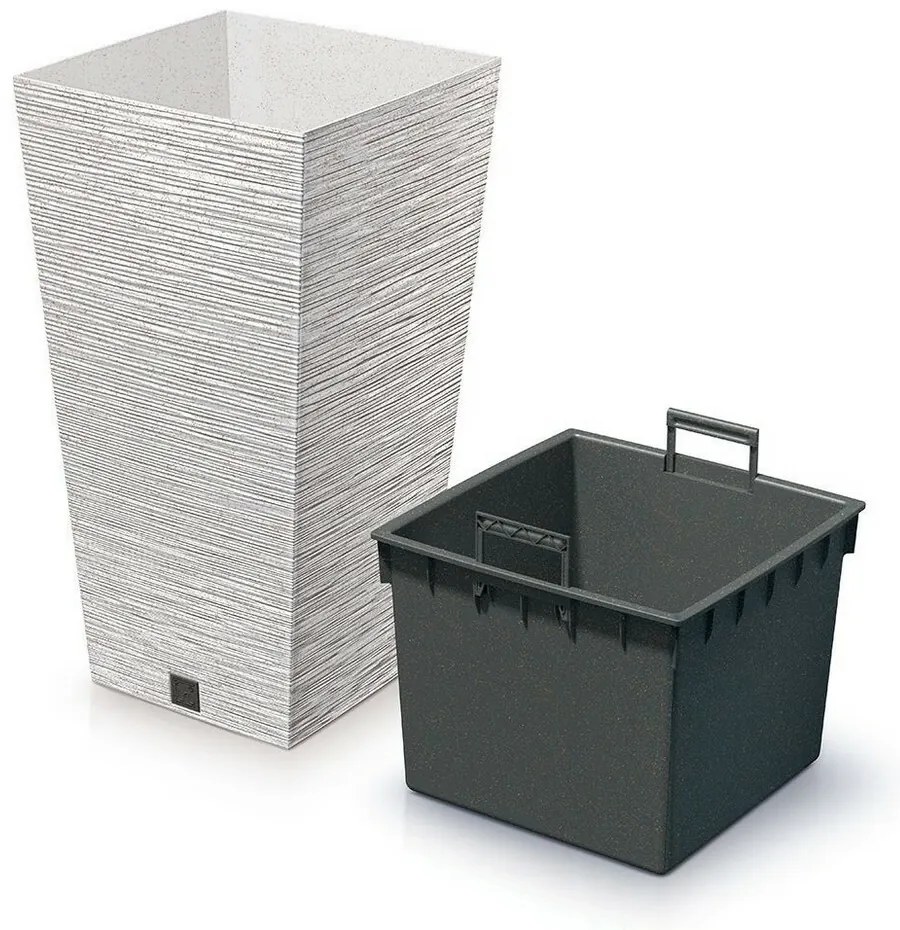 Ghiveci de flori FURU SQUARE ECO WOOD cu inserție39, 5 cm, alb ECO, L