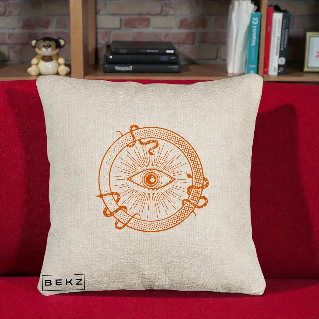 Perna Personalizata Ochiul Providentei Mistic Orange, 40x40 cm, Bej Canapea, Husa Detasabila, Perna Inclusa, BEKZ®