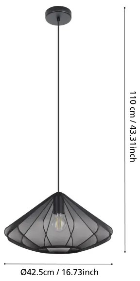Lustră pe cablu Eglo 43995 DOLWEN 1xE27/40W/230V d. 42,5 cm negru