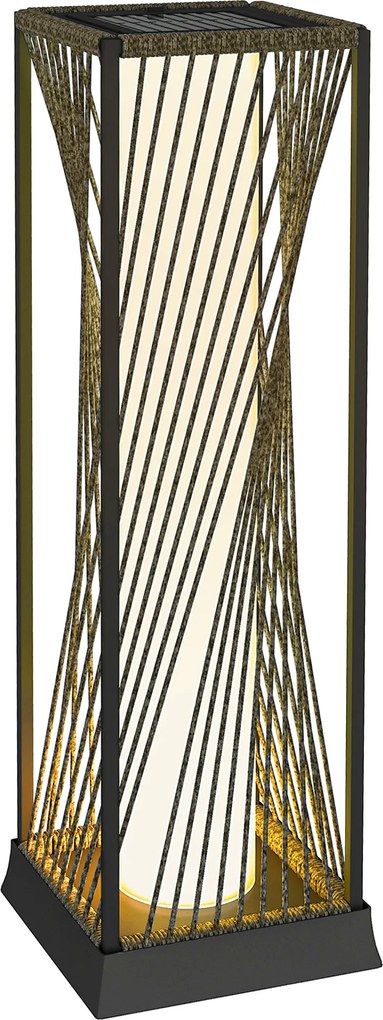 Outsunny Lampă solară în picioare din rattan cu senzor de lumină 25 LED-uri, stil Boho, IP44, rezistentă la stropire, Negru+Gri | Aosom Romania