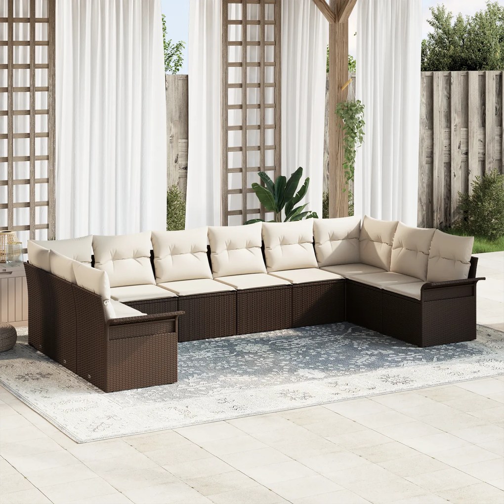 vidaXL Set de canapele pentru grădină cu pernă 10 pcs Maro Rattan poli