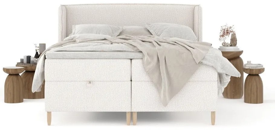 Pat boxspring crem cu spațiu de depozitare 160x200 cm Monpelli – Maison de Rêve