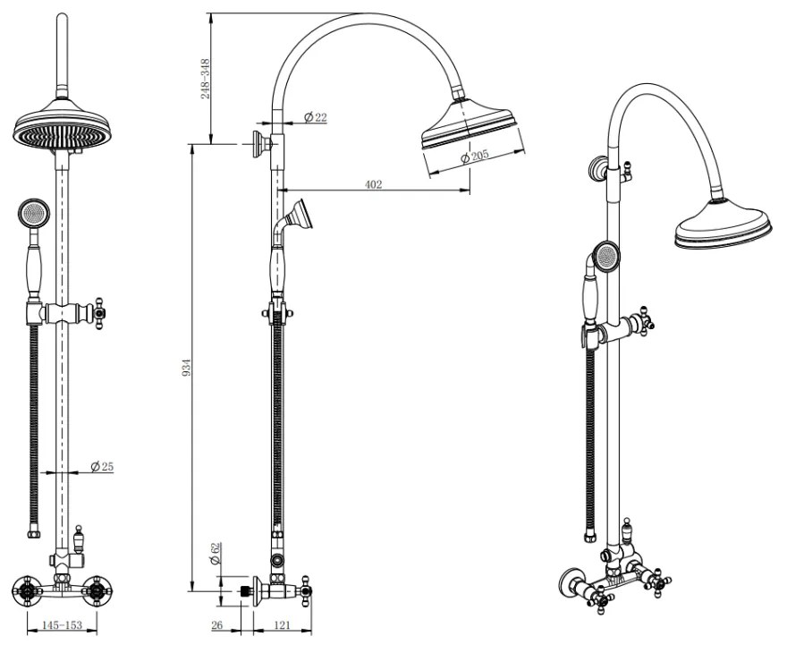 Coloana de dus FDesign Lacrima, baterie dubla comanda, bronz periat