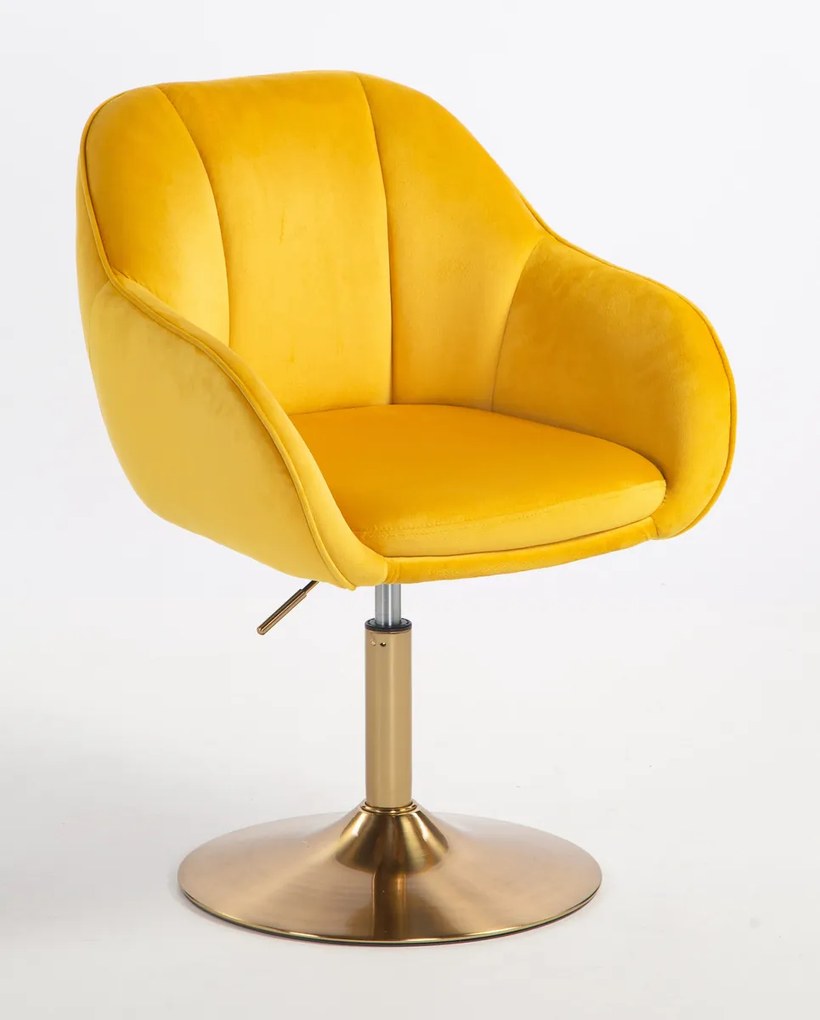 HR2055N Scaun Galbenă din Catifea cu Bază Aurie