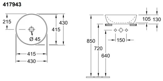Villeroy & Boch 417943R1 - Lavoar pe blat ARTIS Ø 43 cm ceramică/alb