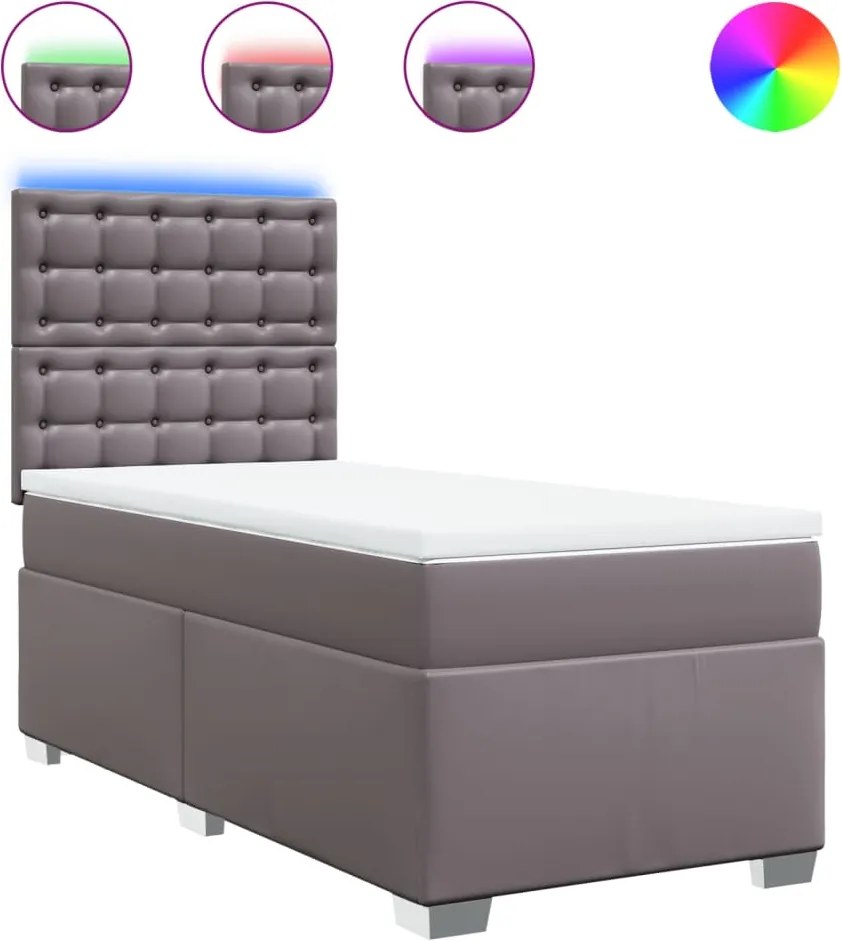 vidaXL Pat box spring cu saltea, gri, 90x190 cm, piele ecologică