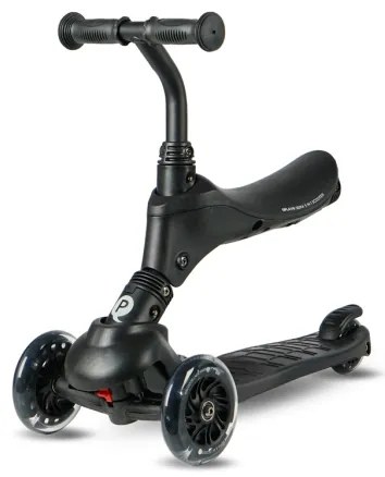 QPlay - Trotinetă pentru copii SEMA PRO 5în1 cu roți LED, neagră
