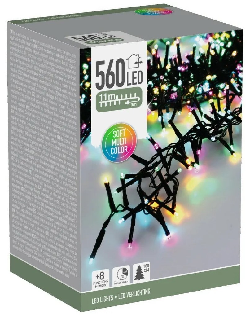 Lanț luminos exterior Macaron, 11 m, 560 LED-uri,(verde, portocaliu, albastru, roz)temporizator, 11 m