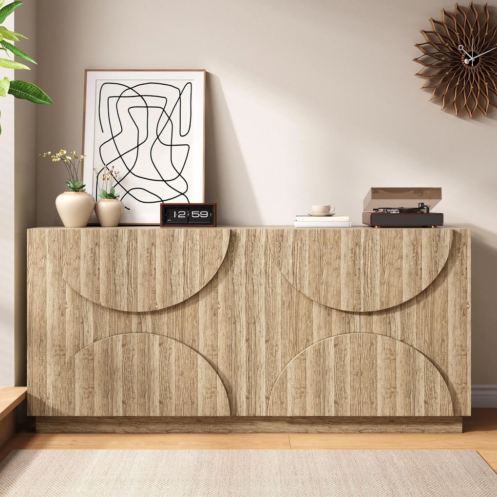 Bufet cu mult spațiu de depozitare, design scandinav-minimalist, 160x40x80 cm, Culoare naturală