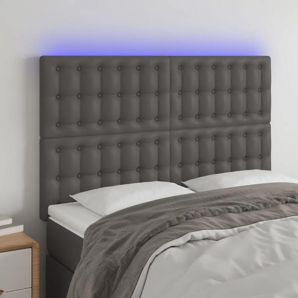 3122518 vidaXL Tăblie de pat cu LED, gri, 144x5x118/128 cm, textil