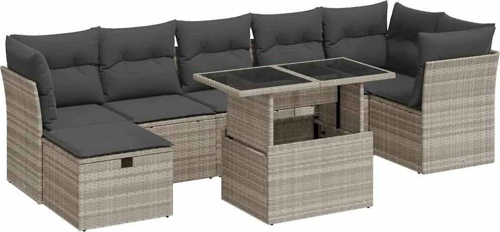 vidaXL Set mobilier de grădină cu perne, 8 piese gri deschis poliratan