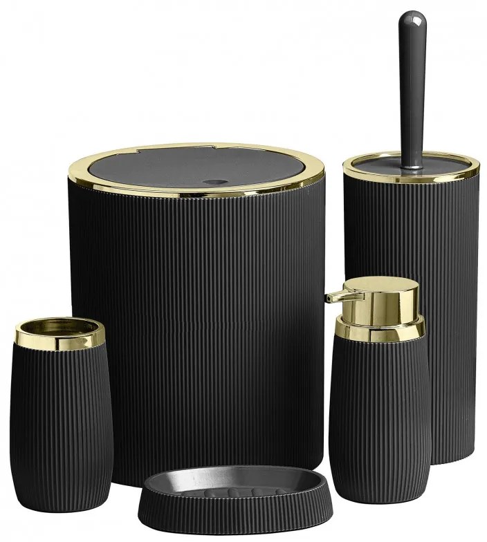 Resigilat: Set accesorii pentru baie Freehome OKY-478-4-S, 5 piese, Negru/Auriu