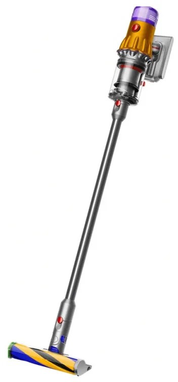 Aspirator vertical Dyson V12 Slim Detect Absolute 448884-01, 150AW, 340 ml, 60 min autonomie, 3 moduri, Afișare date în timp real, Senzor de praf, Iluminat, Nichel/galben