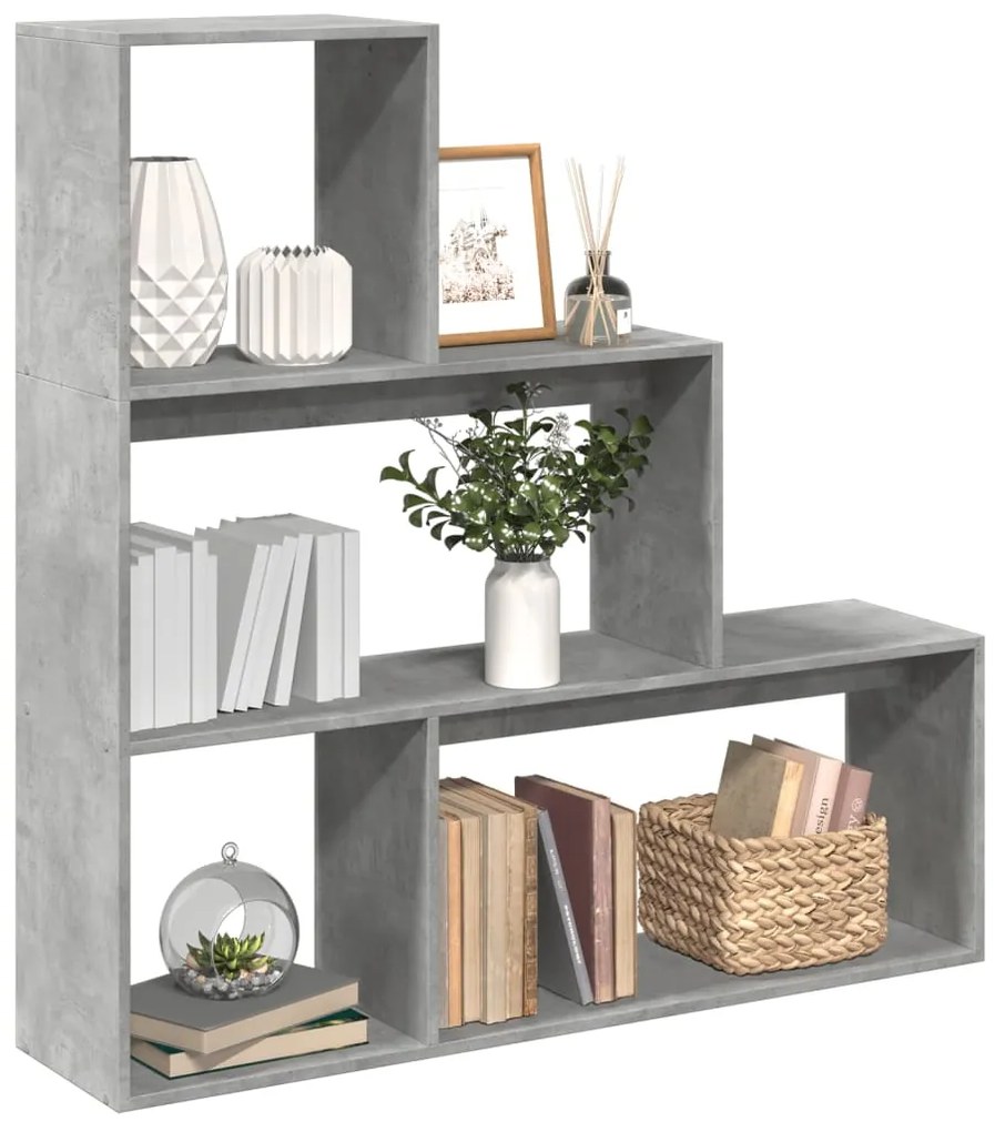 vidaXL Bibliotecă/separator 3 niveluri gri beton 123x29x123 cm lemn