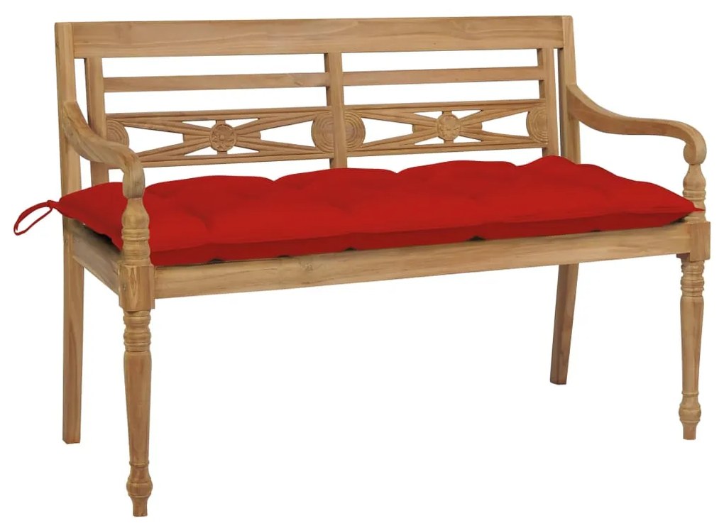 3062175 vidaXL Bancă Batavia cu pernă roșie, 120 cm lemn masiv tec