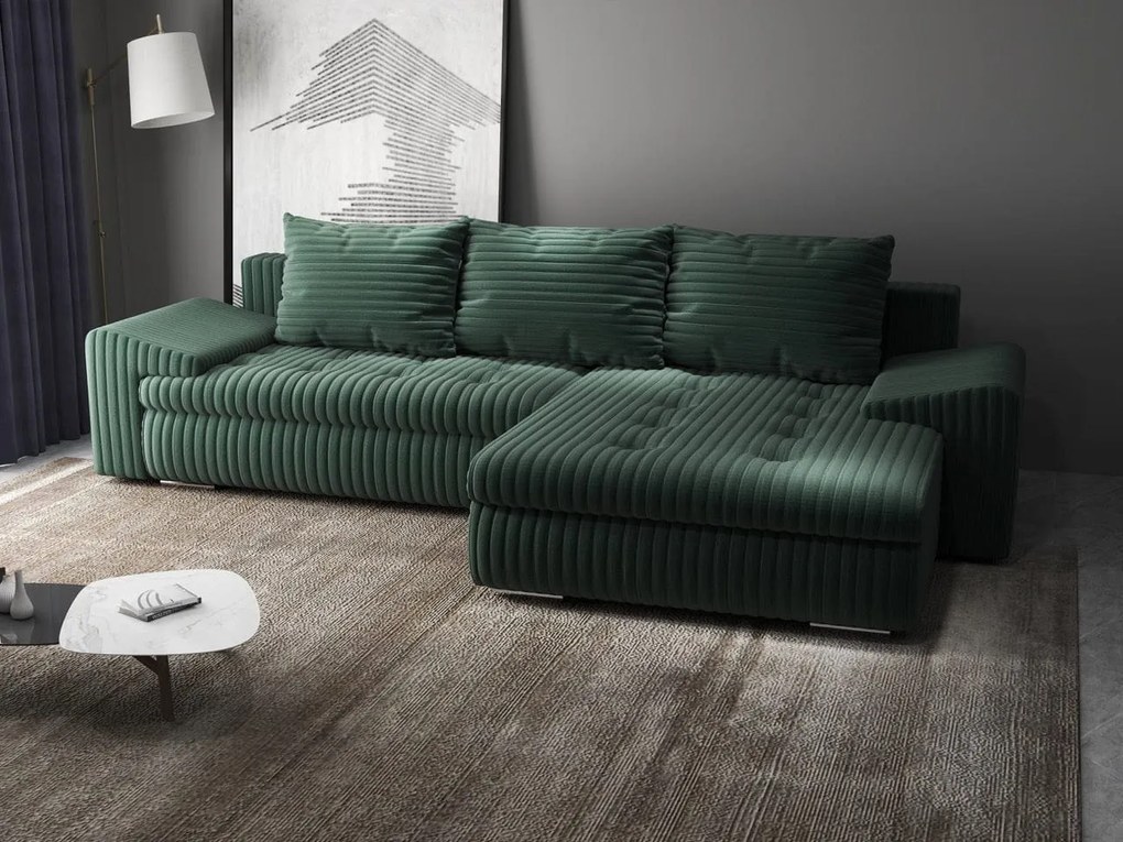 Colțar extensibil dumonde cu ladă de depozitare si sezut confortabil din spuma high-density, Leonardo Ambience Verde 260x185 cm II