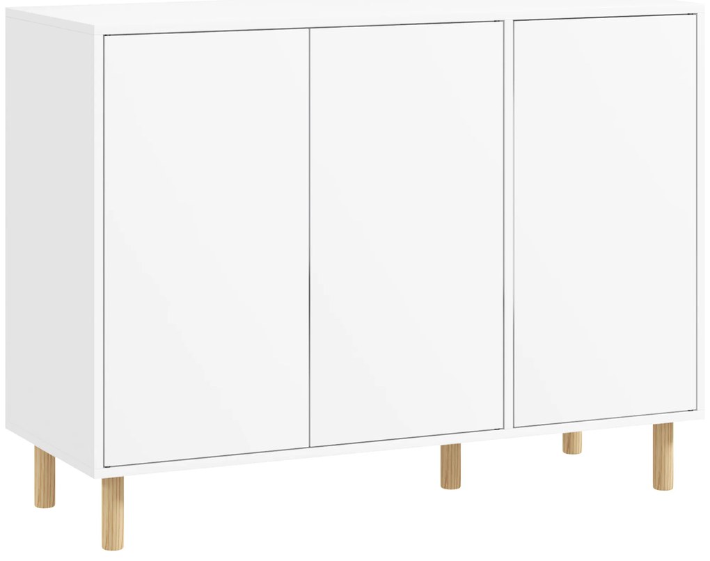 HOMCOM Bufet Modern cu 2 Dulapuri și 3 Rafturi, Mobilier Multifuncțional din Lemn, 107x40x80 cm, Alb | Aosom Romania