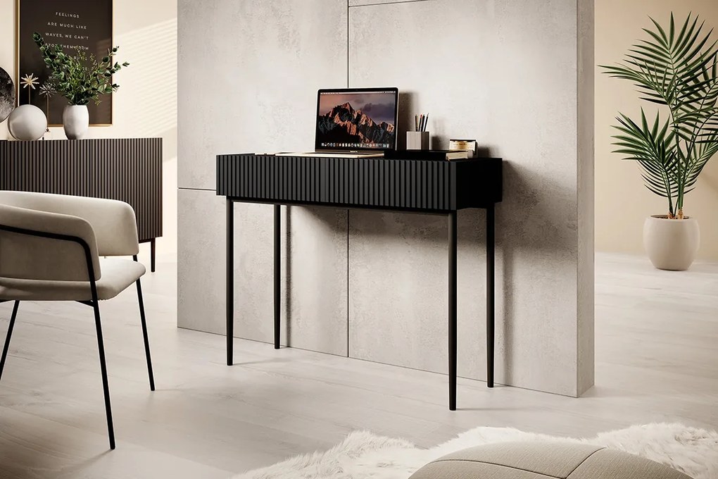 Măsuță de toaletă modernă Nicole 100 cm - negru mat / picioare negre