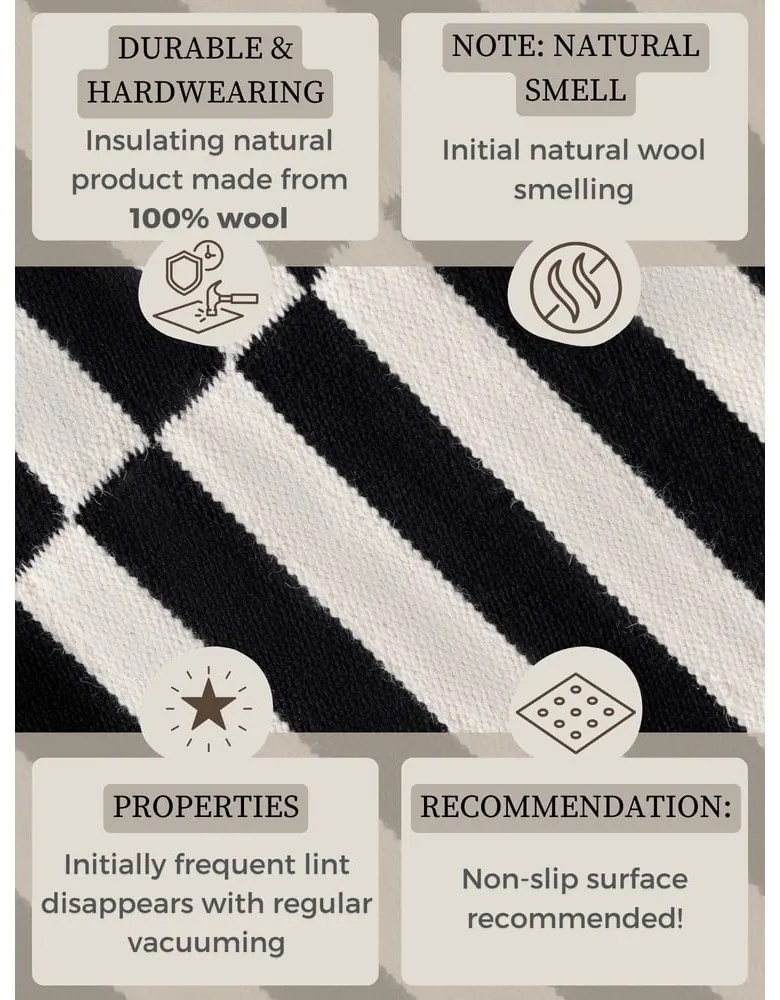 Covor negru-alb reversibil/țesut manual din lână 80x150 cm Donna – Hanse Home