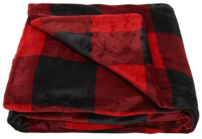 Pătură de familie Carouri roșu-negru, 200 x 300 cm
