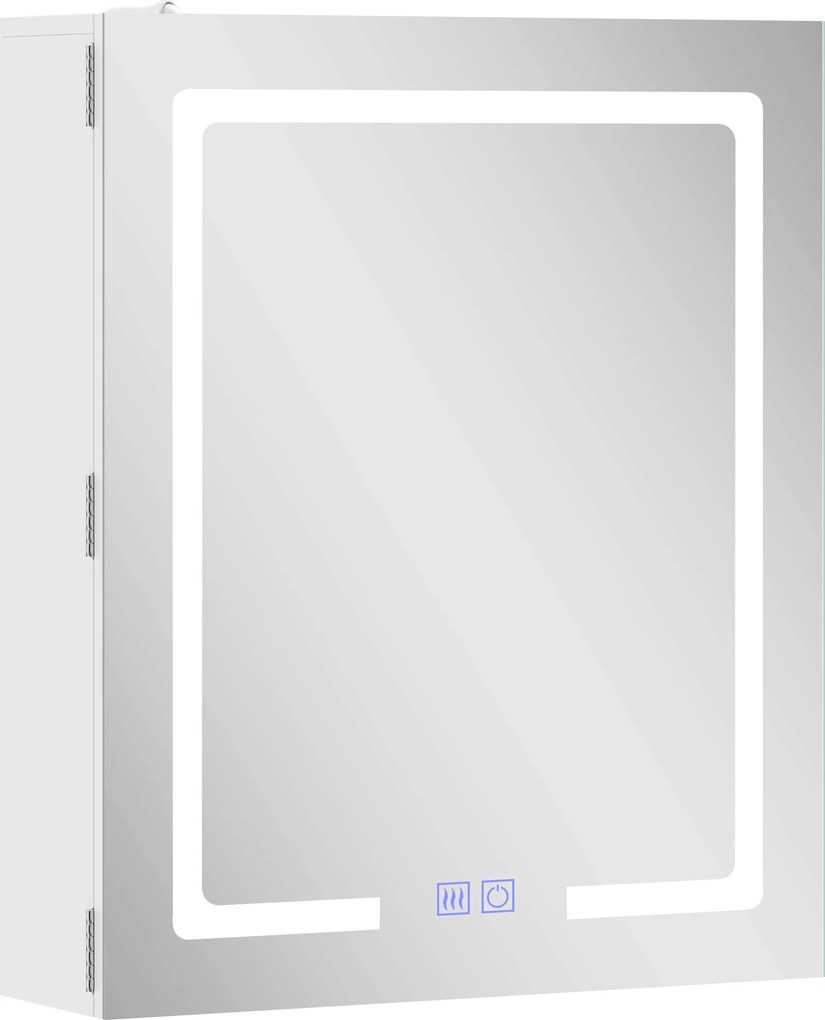 HOMCOM Dulap cu oglindă pentru baie cu iluminare, raft reglabil, ușă, 3 temperaturi de culoare, anti-aburire 50 x 15 x 60 cm Alb | Aosom Romania