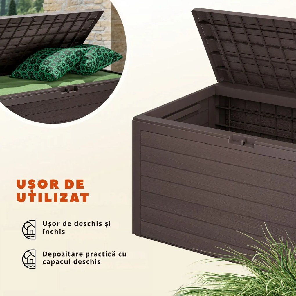 Cutie de depozitare WOODEBOX, 280L, 120x46x57cm, maro închis Prosperplast