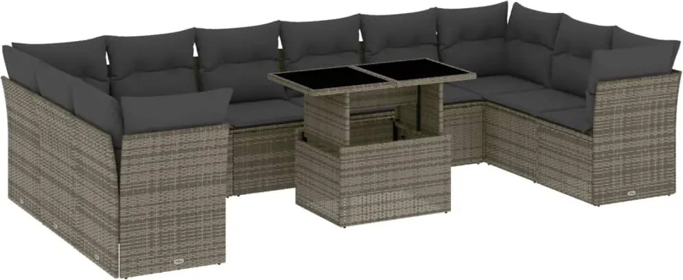 vidaXL Set canapele de grădină cu perne, 11 piese, gri, poliratan