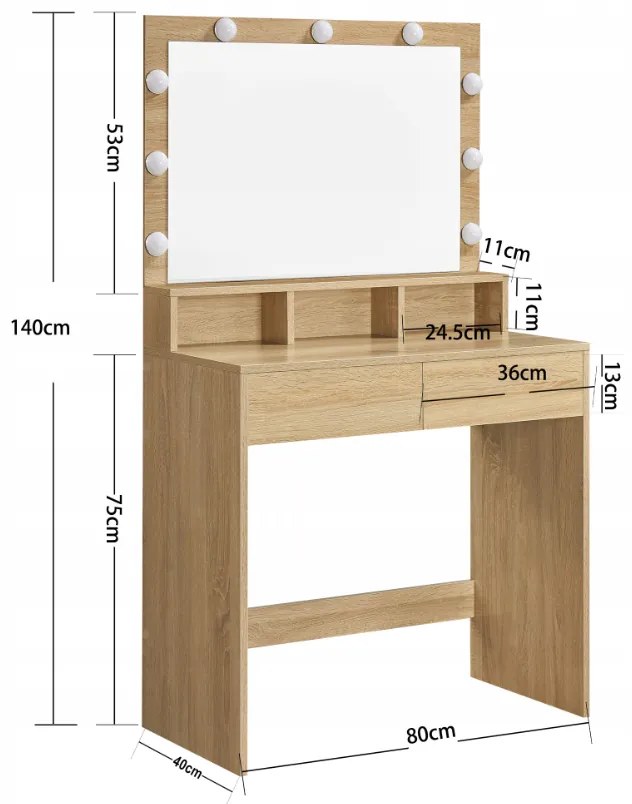 Masuta de toaleta cu oglinda si iluminare WESO SONOMA 80x140 cm