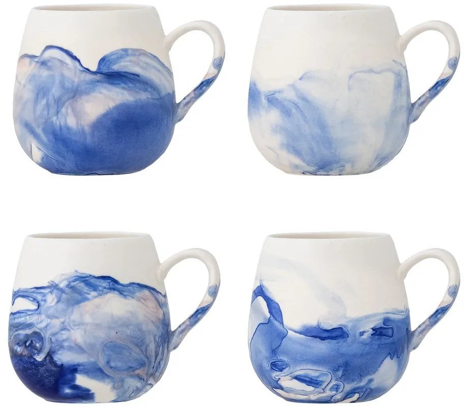 Cești albe/albastre 4 buc. din gresie 250 ml Lyre – Bloomingville