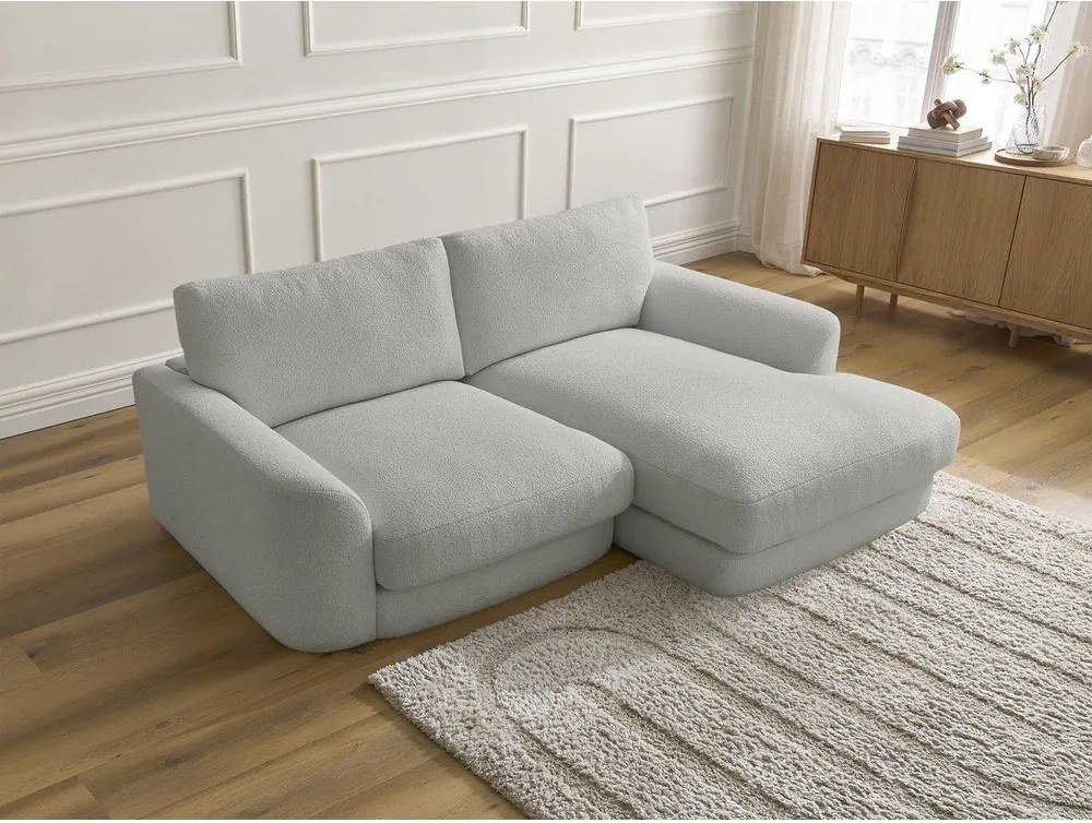 Colțar gri deschis cu tapițerie din țesătură bouclé (cu colț pe partea dreaptă/cu șezlong) Leonore – Bobochic Paris