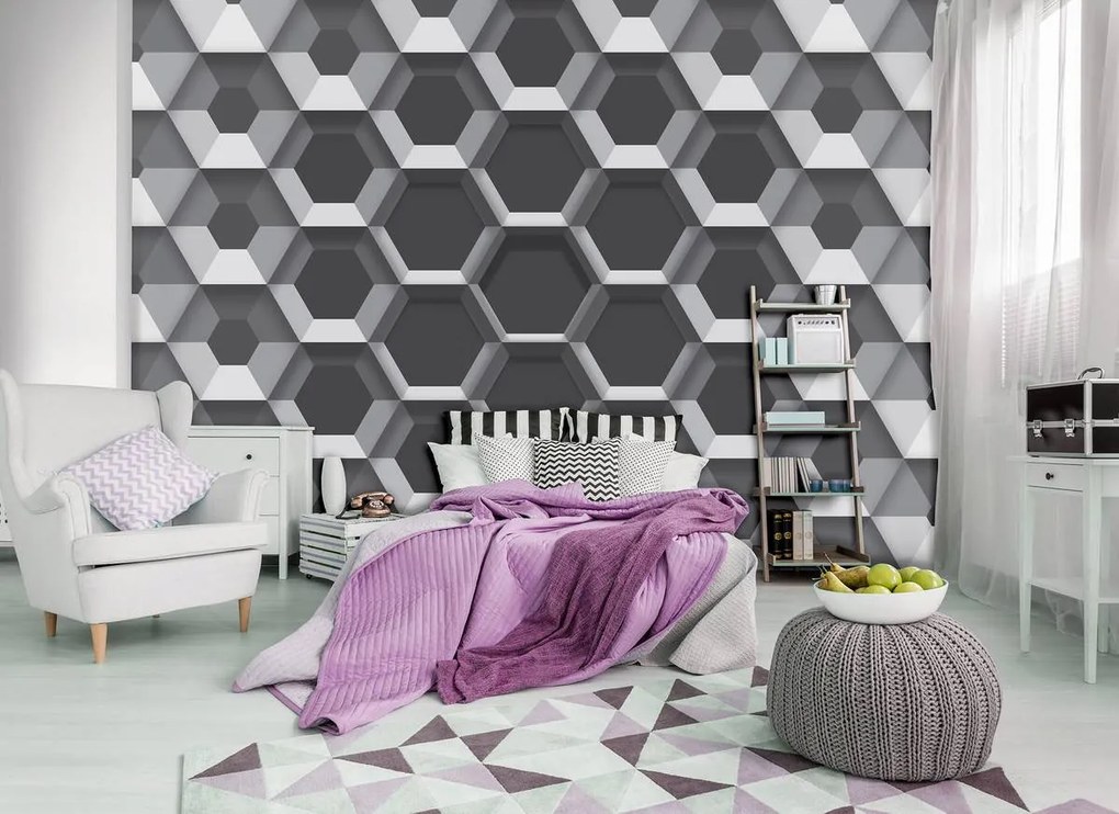 Fototapet - 3D hexagon (254x184 cm)