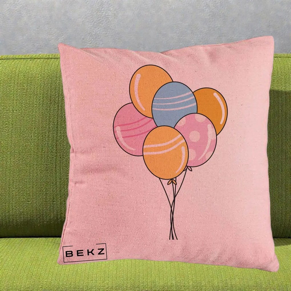 Perna Decorativa Baloane Petrecere, 40x40 cm, Roz, Husa Detasabila, Perna Inclusa, BEKZ®